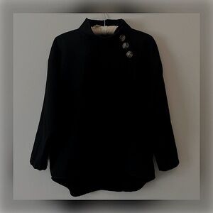 ZARA Linen/Cotton High Neckline Side-Button Top in Black